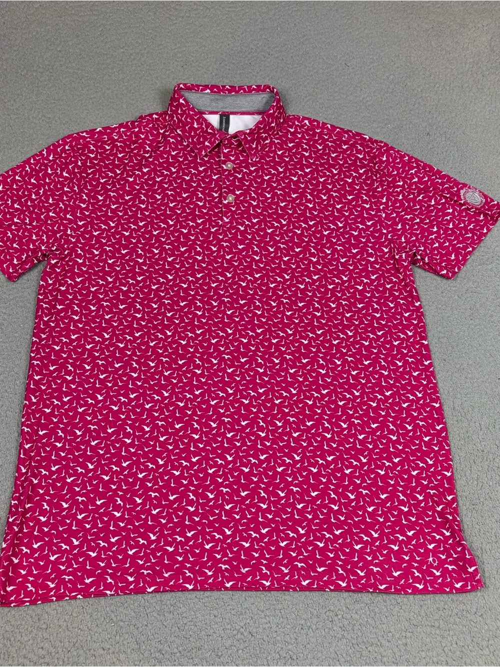 Anderson Ord Polo Shirt Men's L Bright Pink Bird Print Performance Stretch Golf